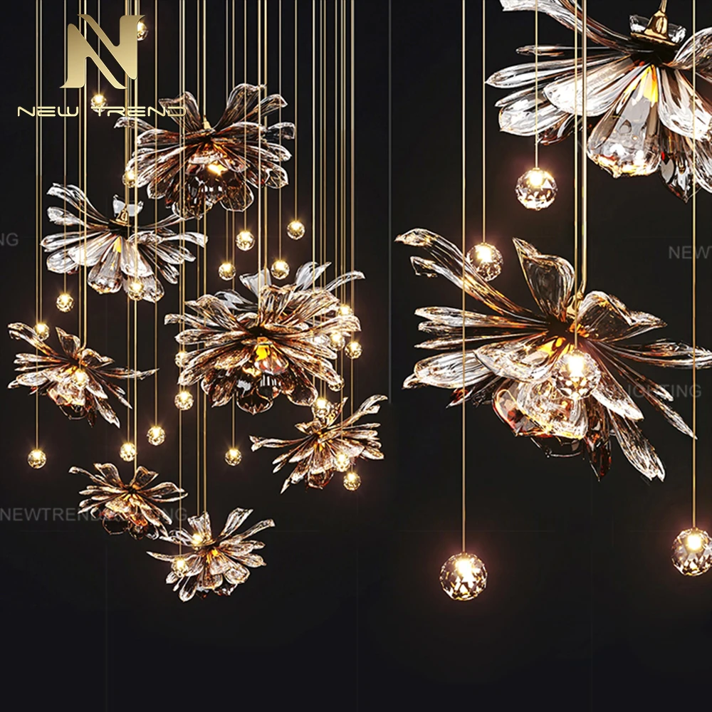 Новый продукт, внутренняя лампа, вилла, квартира, столовая, лестница, цветок, светодиодная стеклянная люстра