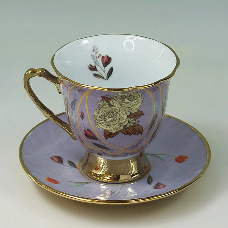 Turkish party vintage coffee tea cup set banquet gold rim floral tea cup and saucer custom