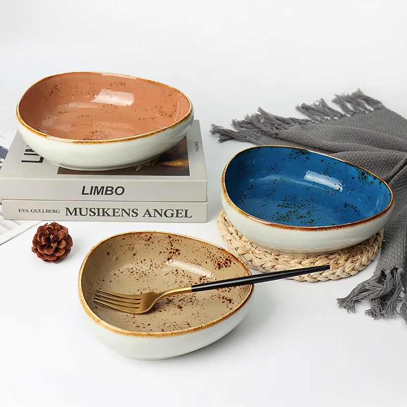 Custom Decor Vintage Porcelain Rice Noodle Bowl Salad Dessert Plate Ceramic Soup Bowls
