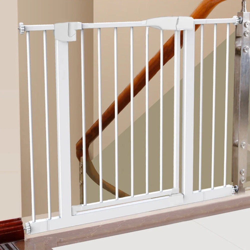 White Safety Baby Gate Easy Installation Durable Metal Child Stair
