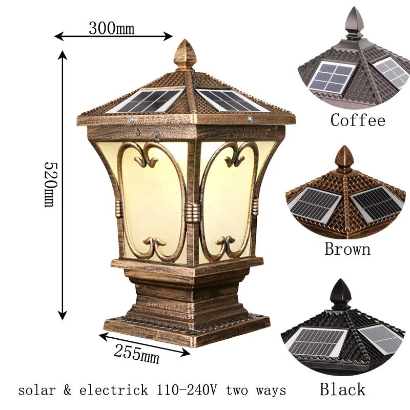 
4w black aluminum body material Fence post lights gate home waterproof solar pillar lamp 