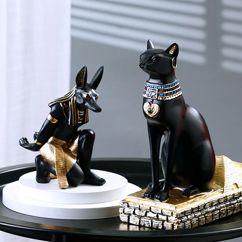 Resin Egyptian Anubis Dog Cat God Figurines Wine Rack Bottle Holder Storage Statue Home Living Room Desktop Decor Objects
