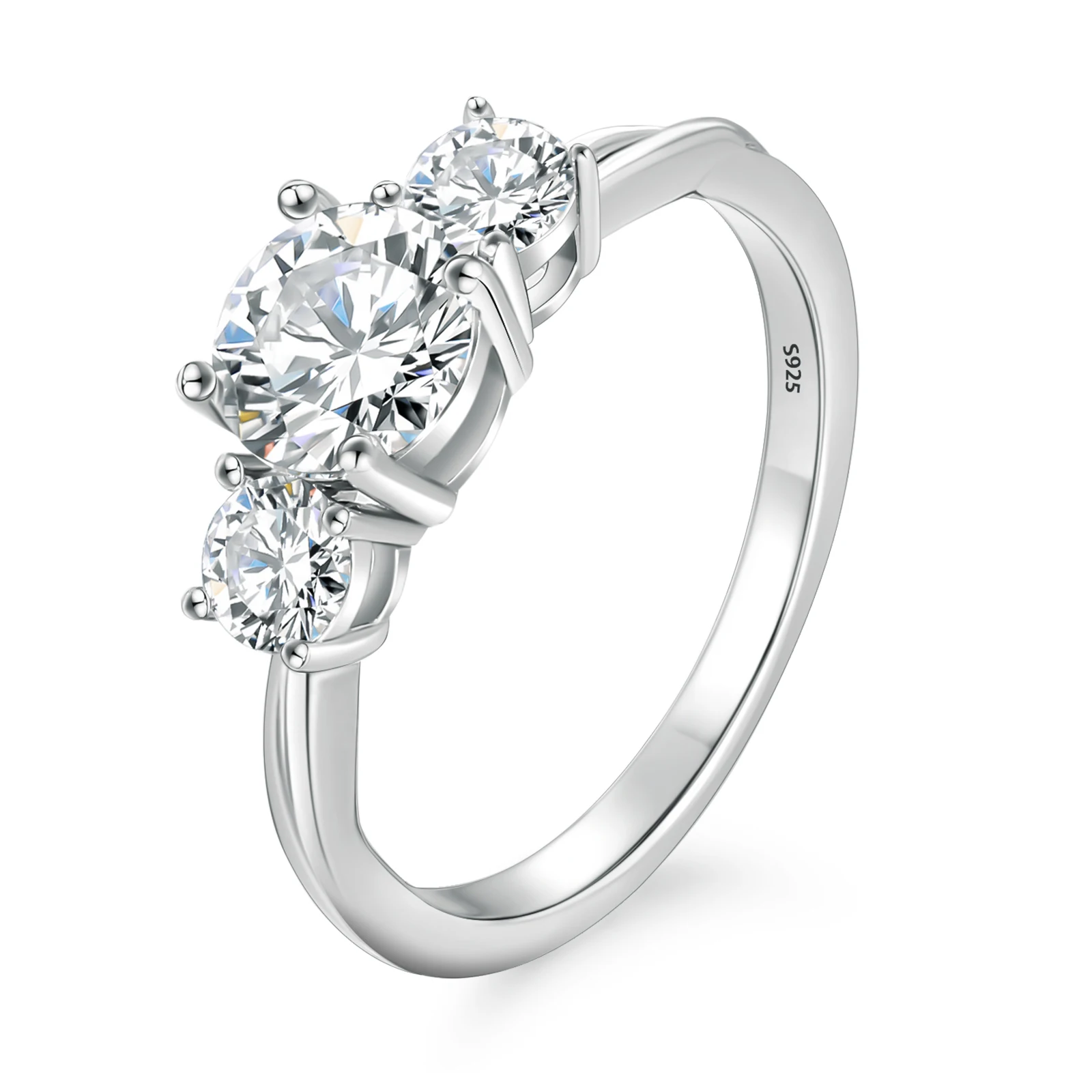 Luxury Iced Out Side Stone Wedding Rings S925 Sterling Silver Lab Grown Diamond Engagement Three Stone Moissanite Ring for Women