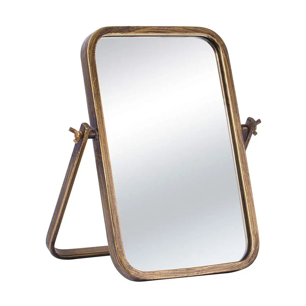 Amazon hot sale antique gold rectangular folding metal make up table mirror
