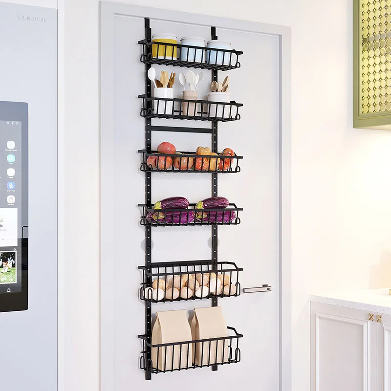 Perfect Heavy-duty Hanging Basket Wall Spice Rack 6 Tier Metal Pantry Over the Door Organizer and Storage