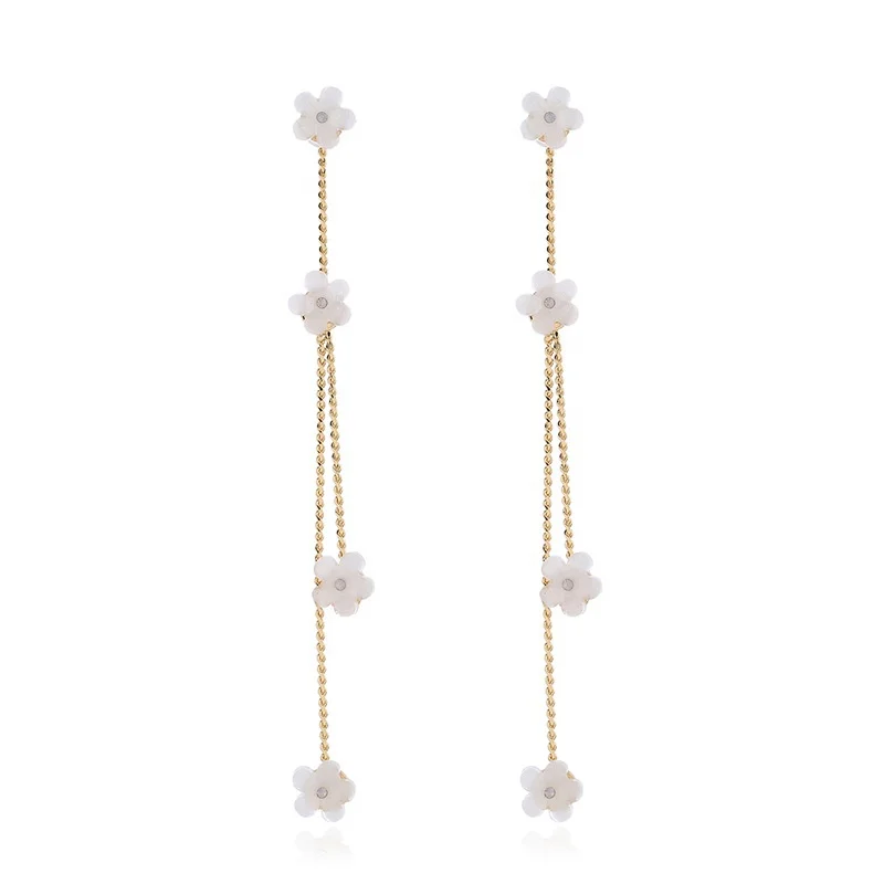 2020 New Fashion Fancy Flower Shape Long Chain Tassel Copper Drop Earrings