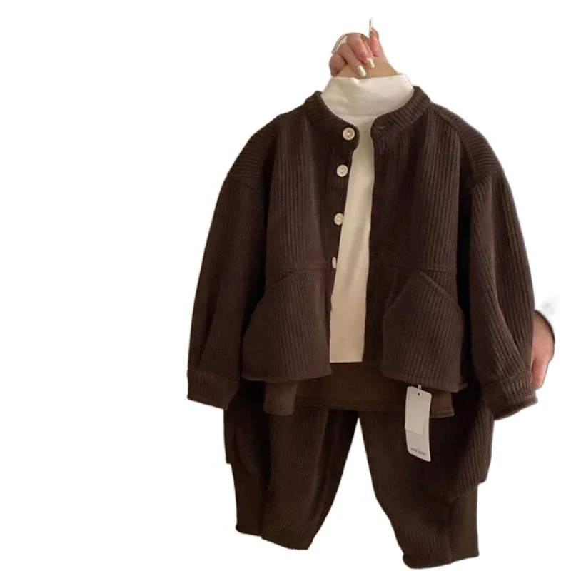 Autumn kids clothing set three-piece suit for children Long Sleeve Pullover coat suit winter kids boy girls coats pant set