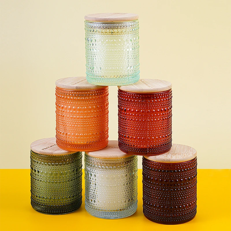 LA15P decorative holiday candle Custom relief velas Bamboo Lid long burning  Glass Jar soy candle manufacturers