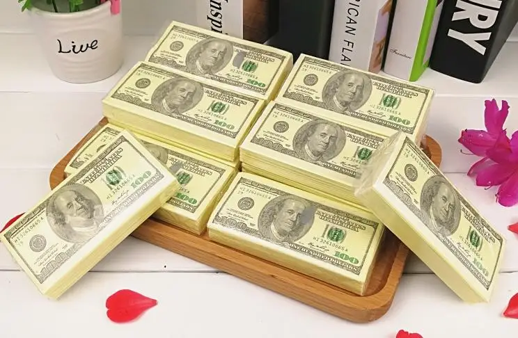 Wholesale party supplies 33x33cm 1/4 fold napkin, printed fake moneyfor Uk .US