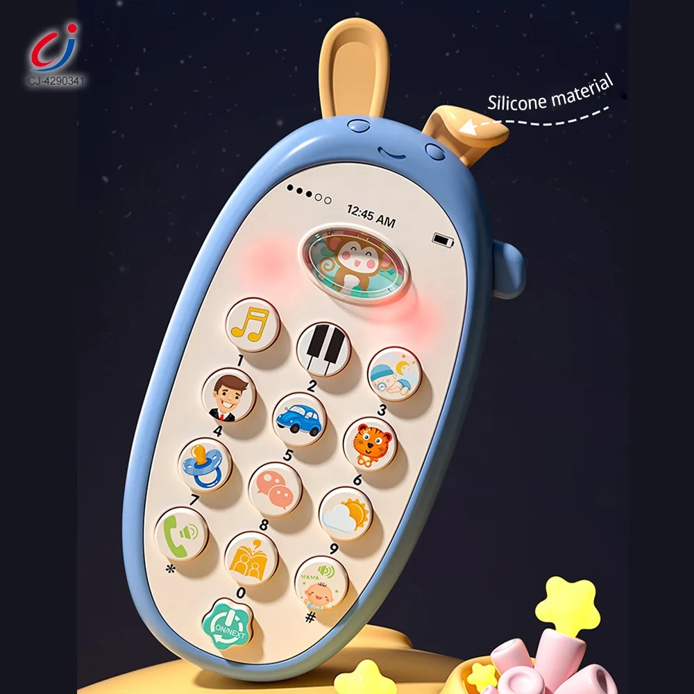 Chengji baby cellphone toy early educational electronic music lighting cute rabbit soft silicone learning toy phone for children