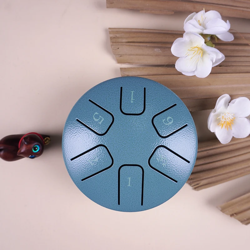 2023 new design 3.8 inch 6 tongue moss blue  hank drum balmy mini steel tongue drum