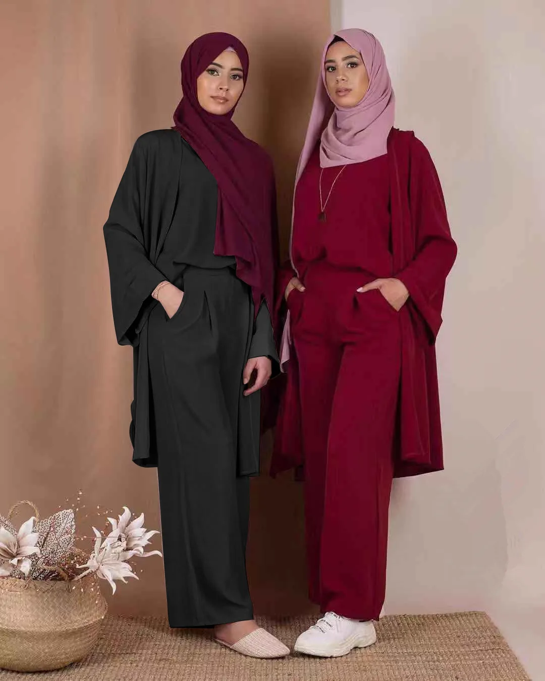 Wholesale Solid Color Three-piece Suit Muslim Clothing Islamic Womens Suit Casual Arab Clothes Suits