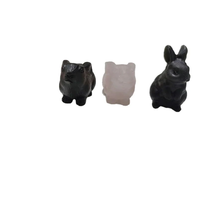 Selling Product Natural Black Obsidian Crystal Carving Animal Rabbit For Crafts