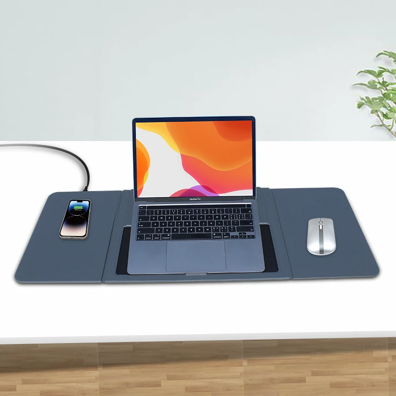 3 in 1PU Leather  wireless charging laptop holder  fast charging15W for phone  tablet PC Bracket mousepad foldable  factory