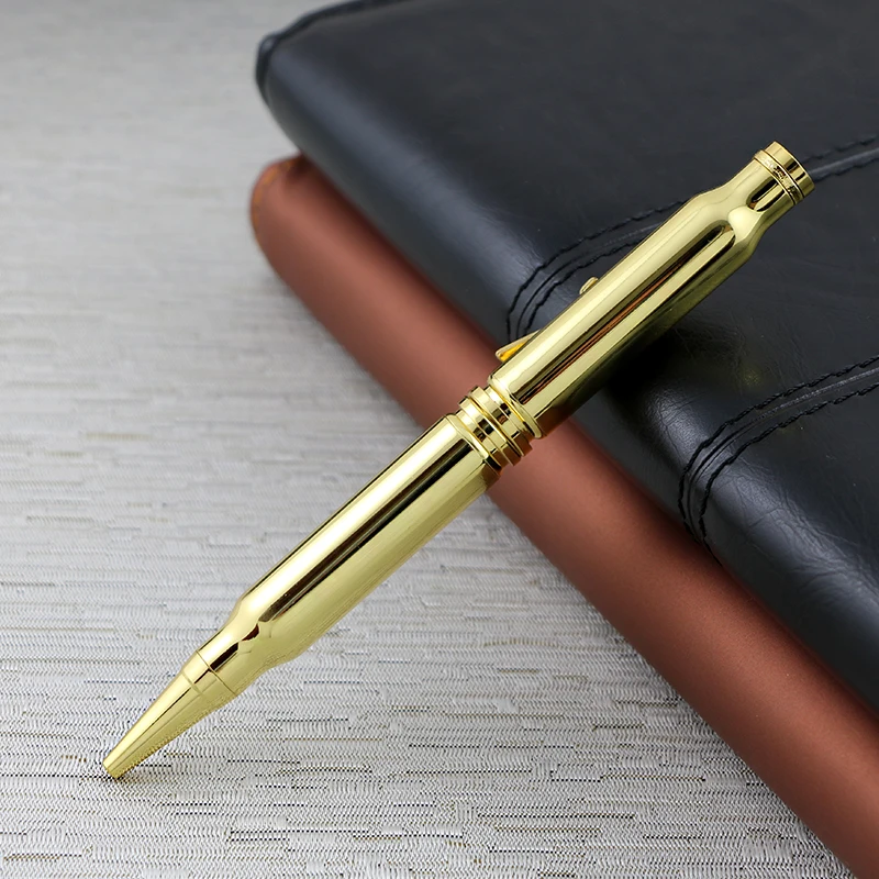 Vintage copper metal rifle clip gold bullet shaped custom bolt action gun shape ball point pen for kits promotional gifts