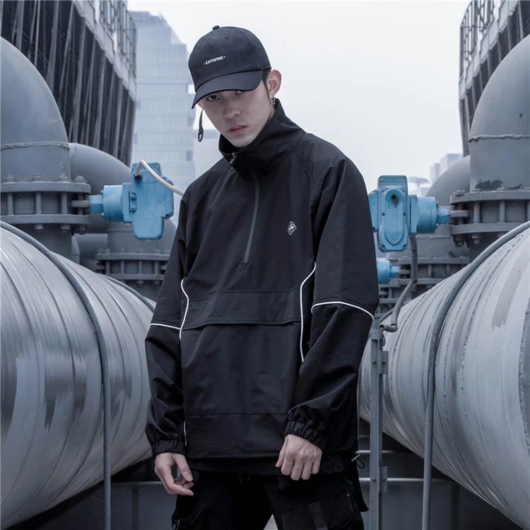 New design high street windbreaker reflective coats pullover black half zip sportswear bomber techwear jackets