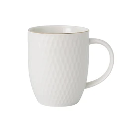 Ceramic White Embossed Bone White Fine Porcelain Round Dinnerware Set With Gold Rim