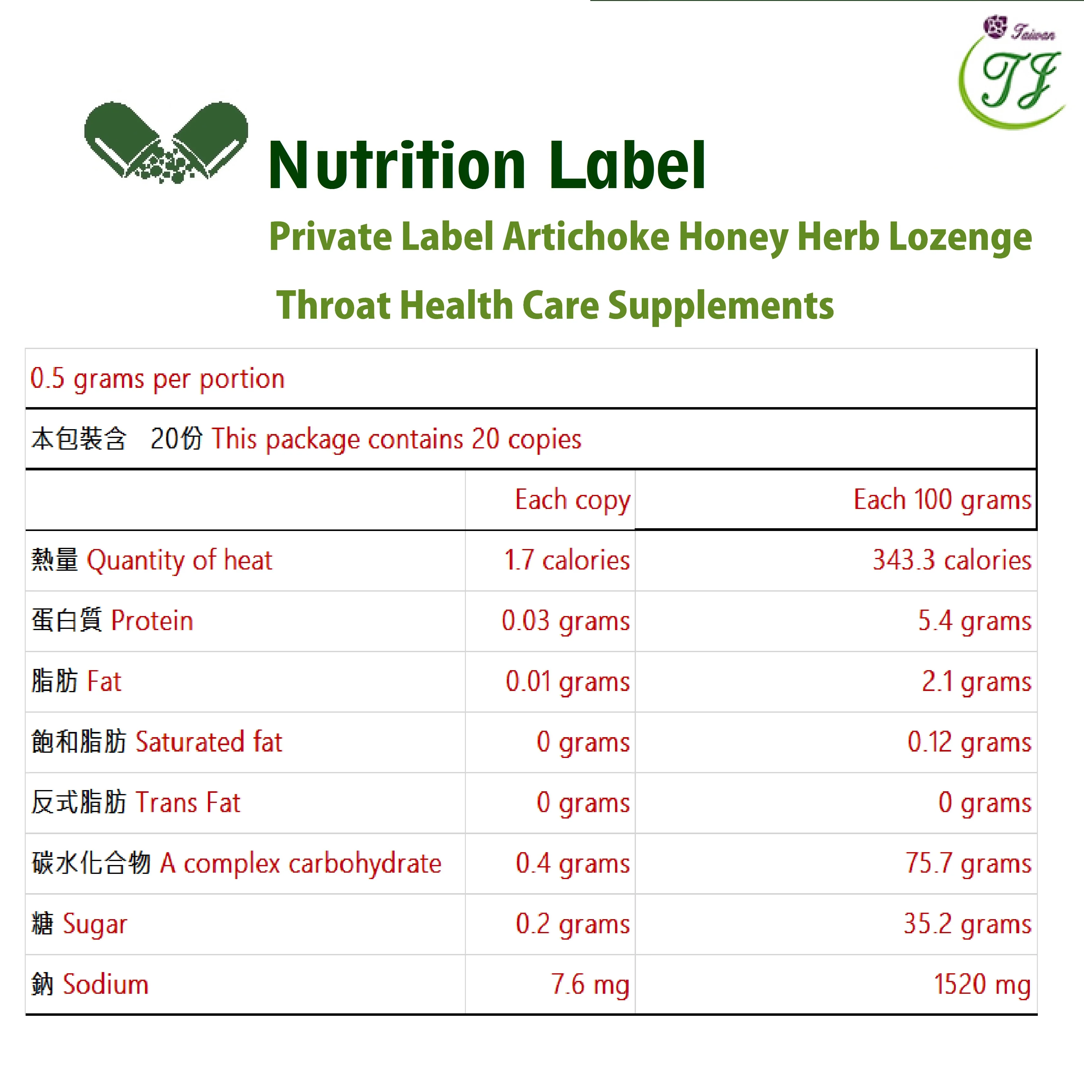 Лидер продаж сглаживающая трава для горла леденцы артишок медовые травы таблетки травяные