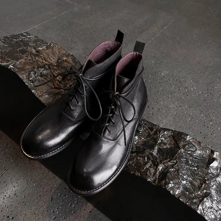 XINZI RAIN 2024 Style Female Short Boots Round Toe Genuine Leather 3cm Low Heel Women Full Leather Laceup Boots With Logo Custom