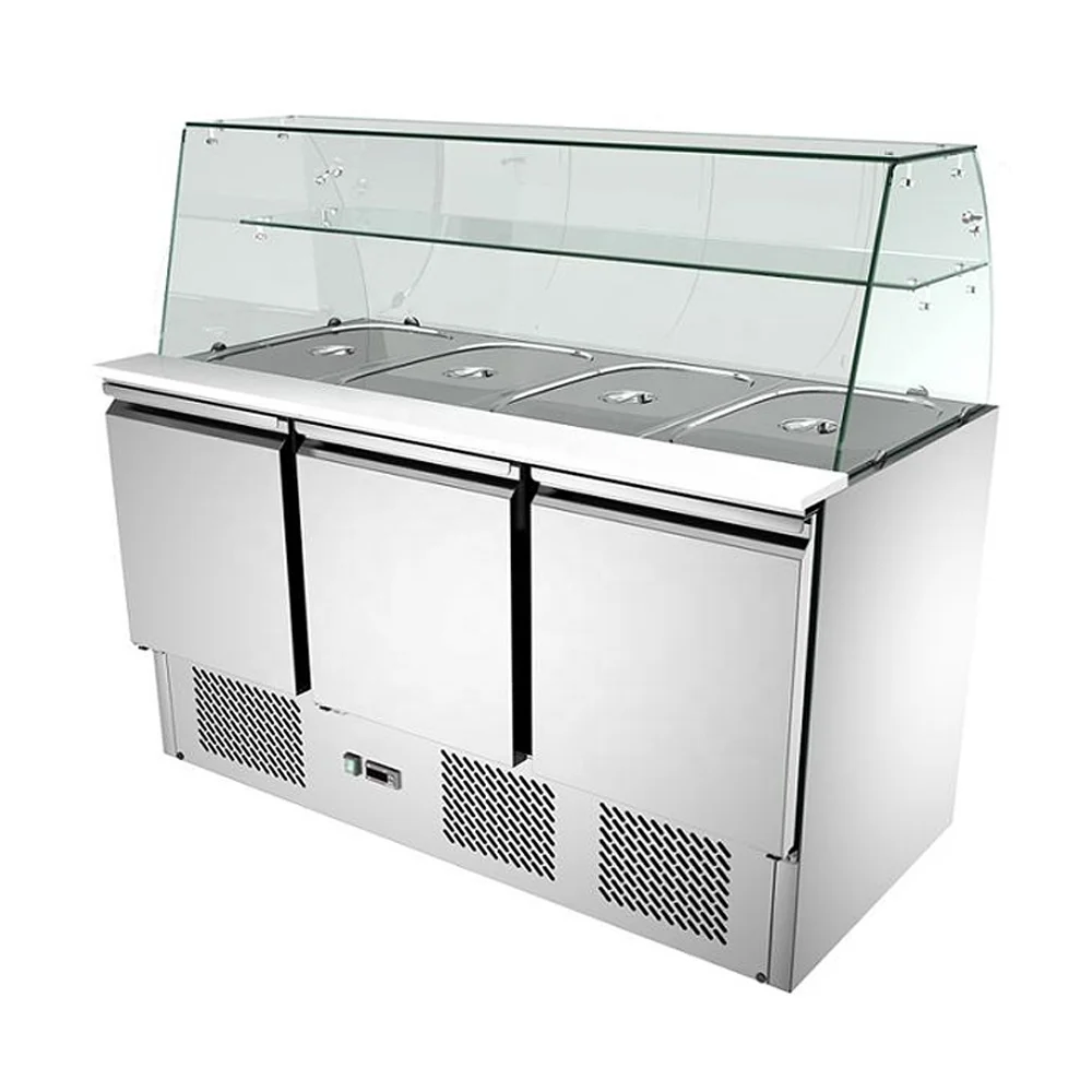 CE commercial restaurant refrigerated salad bar 390L 3 door saladette fridge