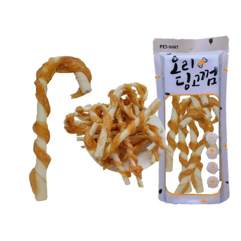 Wholesale pet snacks 21cm chicken with cowhide spiral molar stick teeth grinding dog food bully stick rawhide dog chews