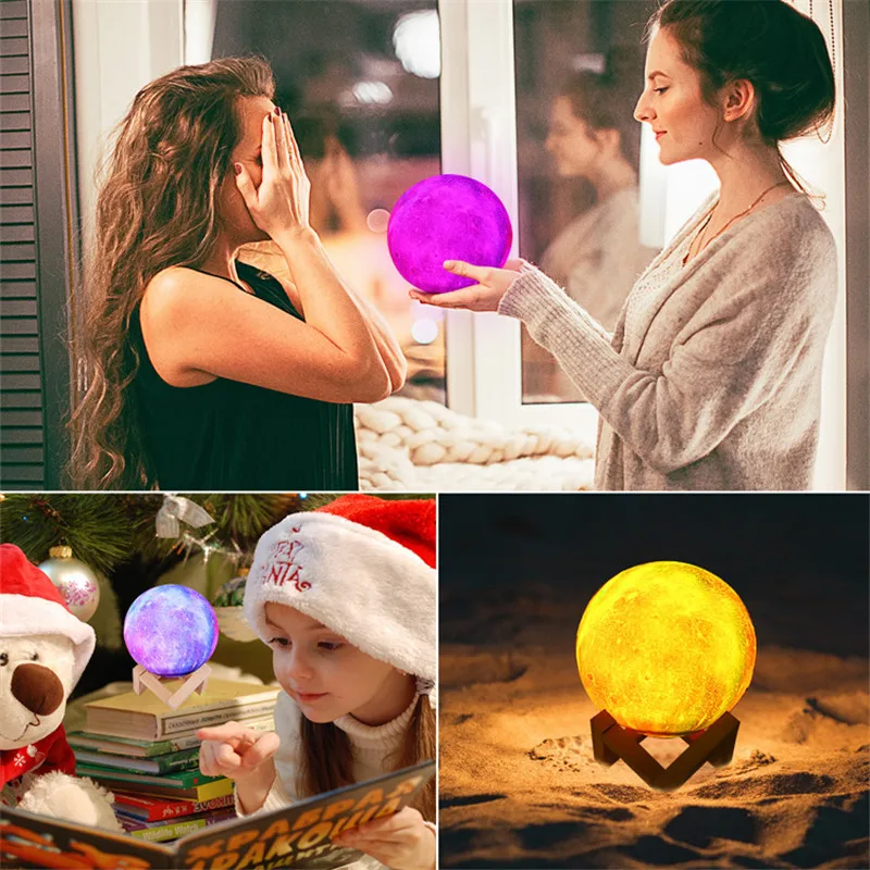 Hot Sale 3D Moon Lamp 16 Colors Moon Light With Remote Control USB Rechargeable LED Night Light Speaker Children Bedside Light