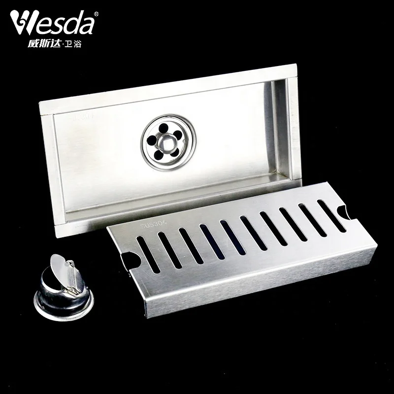 Wesda Wholesale Bathroom Hotel Swimming Pool Removable Stainless Steel Rectangle Long Floor Drain Strainer Linear Shower Drain