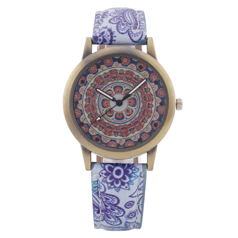 2021 China supplier Vintage ethnic print ladies bronze watch quartz ladies watches
