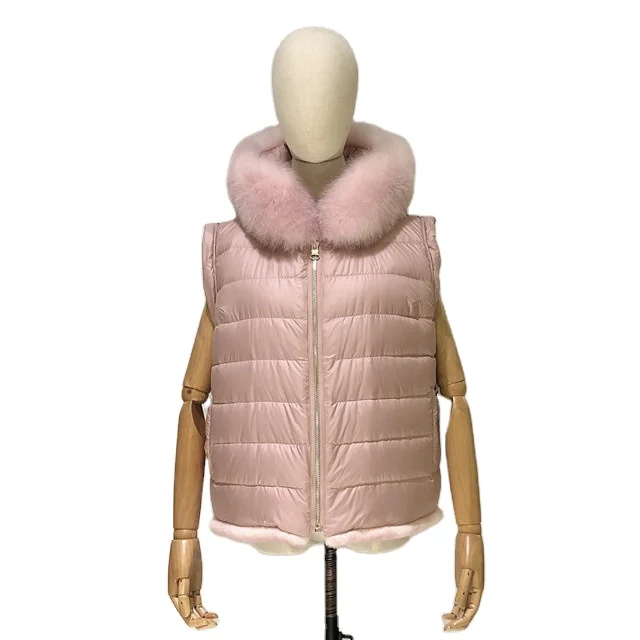 New Design Sleeve Detachable Real Rex Rabbit Fur Fox Hood Trim Reversible Fur coat women