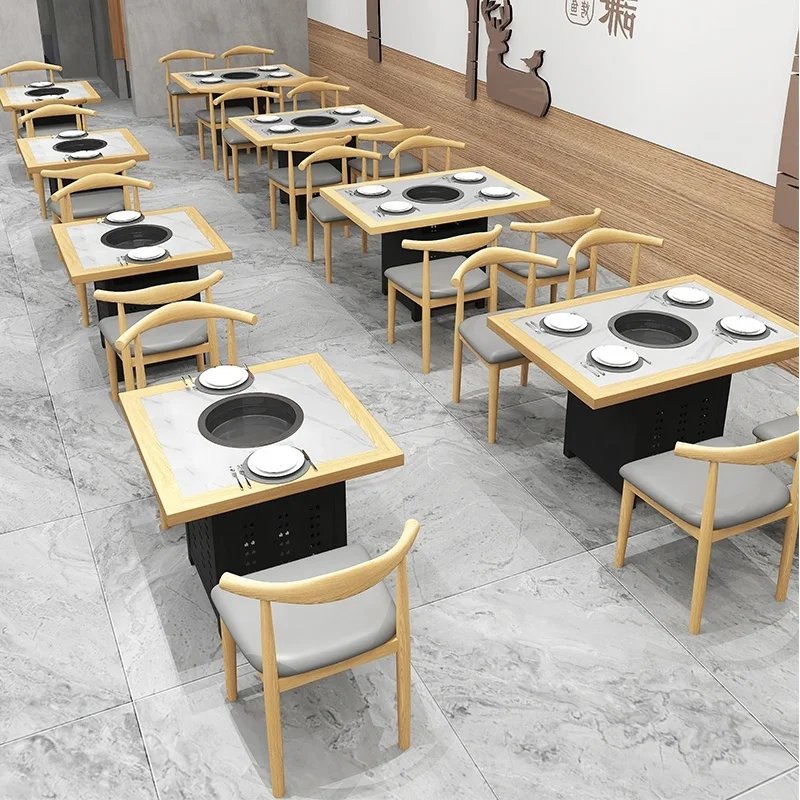 Dansen commercial sunken hotpot marble hotpot and bbq table for restaurant furniture