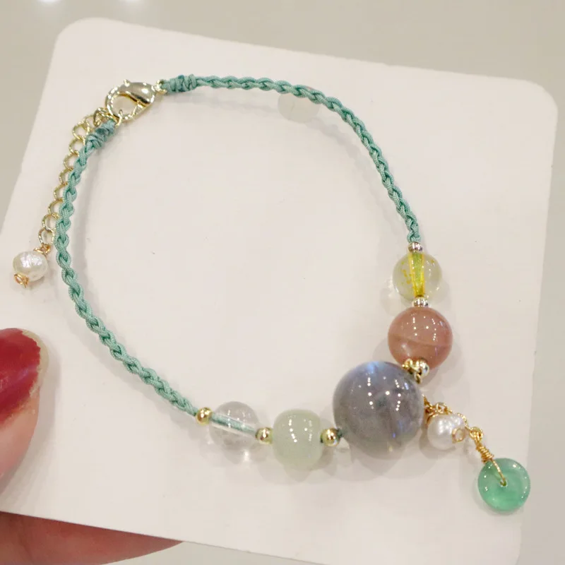 2023 Custom Handmade Women Fashion Crystal Moonstone Natural Jade Stone Beaded Bracelets Jewelry With Charm /