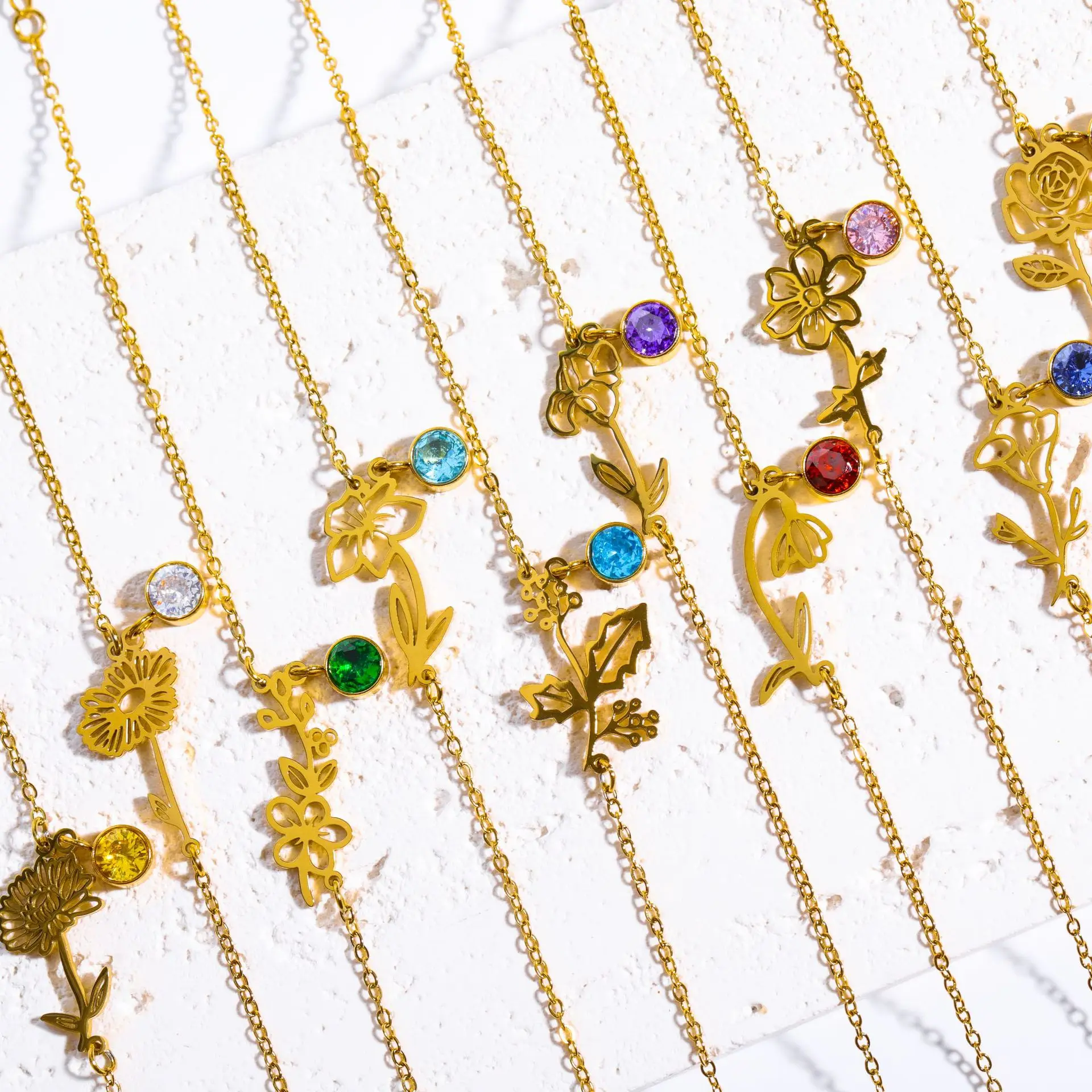 Hand Made Flower Bracelet Women Birth Stone, Zodiac Bracelet Gold Rose Birthstone