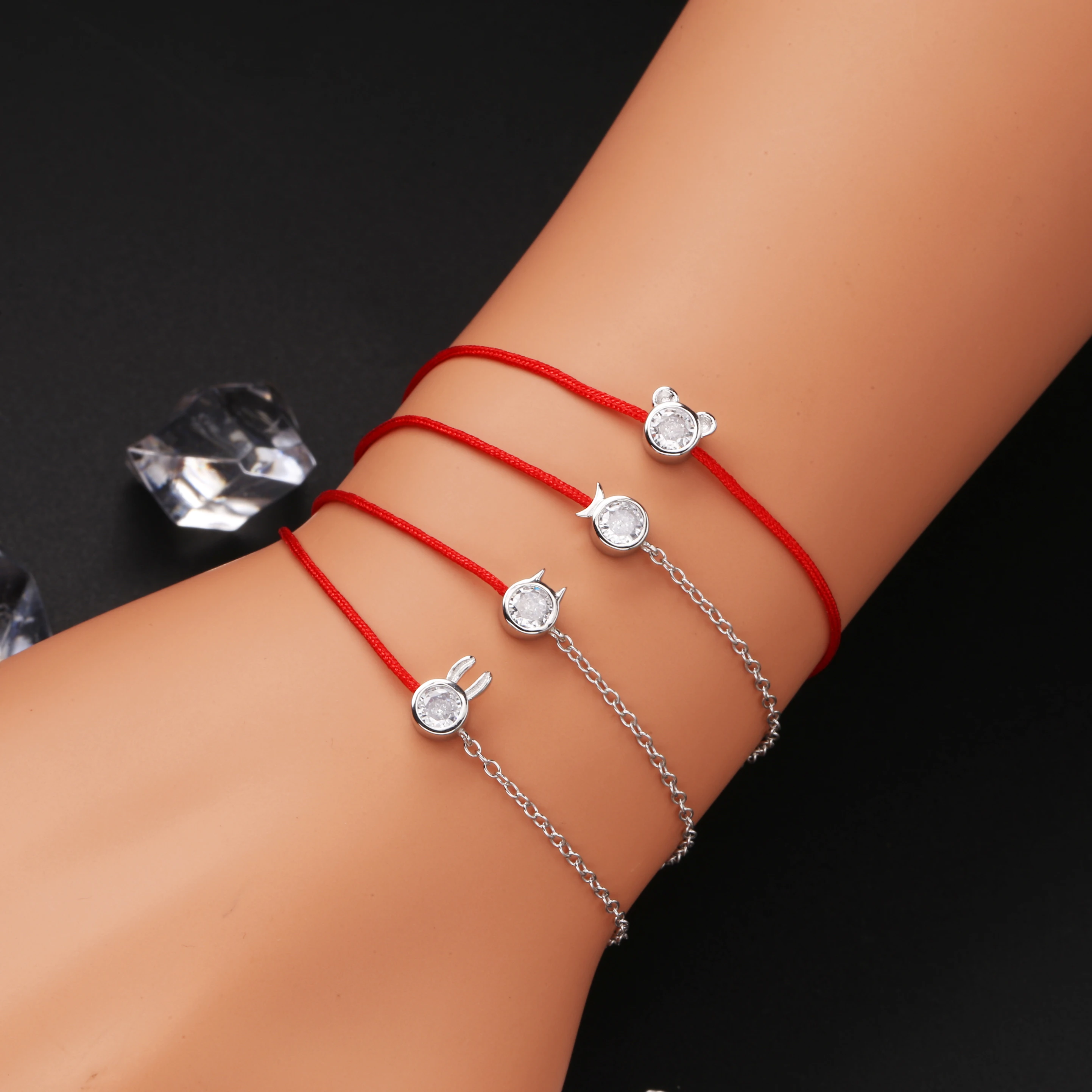 Custom 925 Sterling Silver Jewellery Half Chain Half Red Strings Thread 18k Gold Plated Eye of Evil Bracelets
