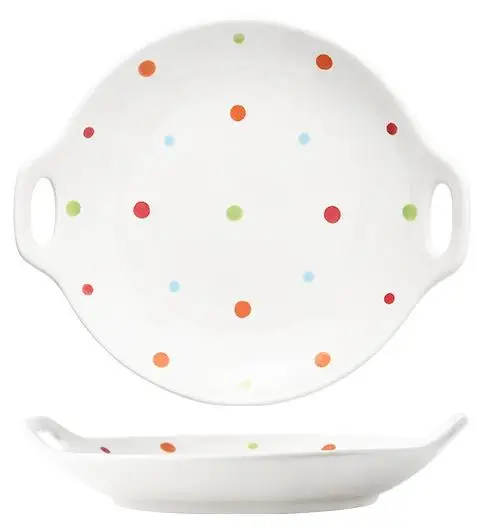Kids Cute Dinner Microwave Food Dish Ceramic Plates Porcelain Oval Plate Wave Point Dinner Plates with Handle