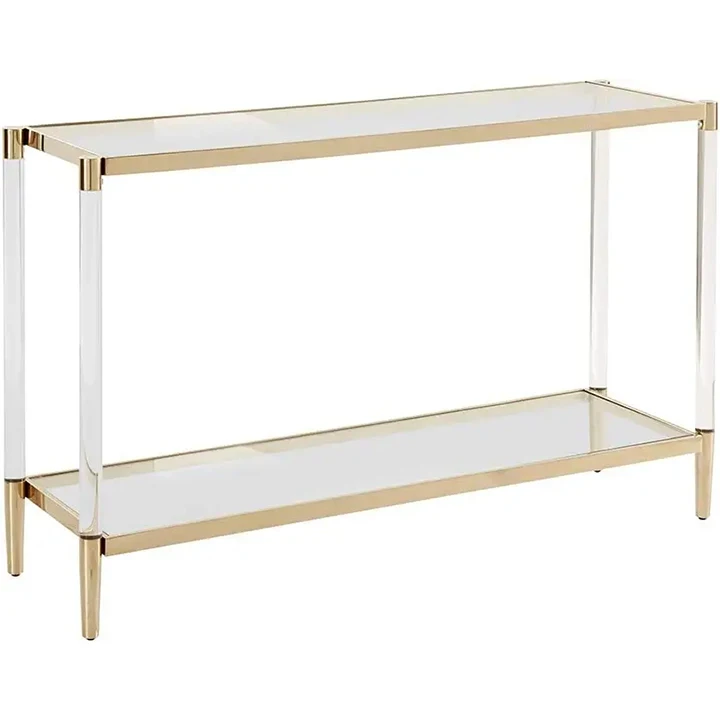 Luxurious Design Gold stainless steel tempered Glass top rectangle Acrylic Console Table