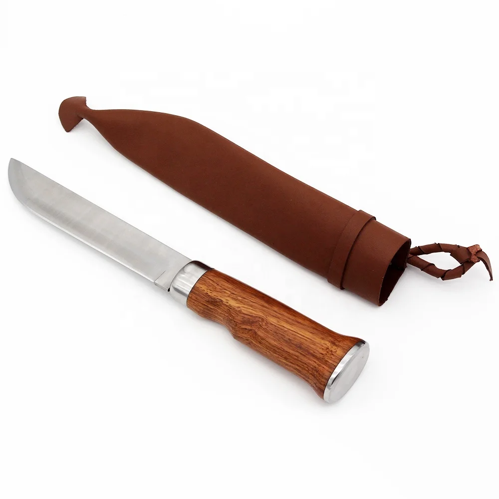 Personalized Rosewood Handle Fixed Blade Hunting Knife With Genuine Leather Sheath