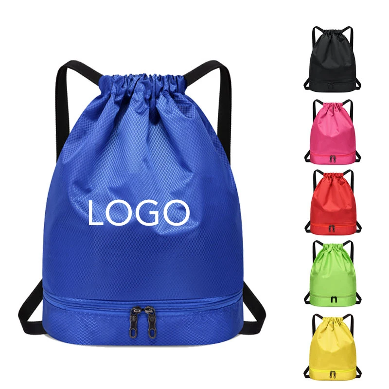 Waterproof Polyester Drawstring Gym Backpack Bag Durable Sport Gym Sack with Wet Compartment