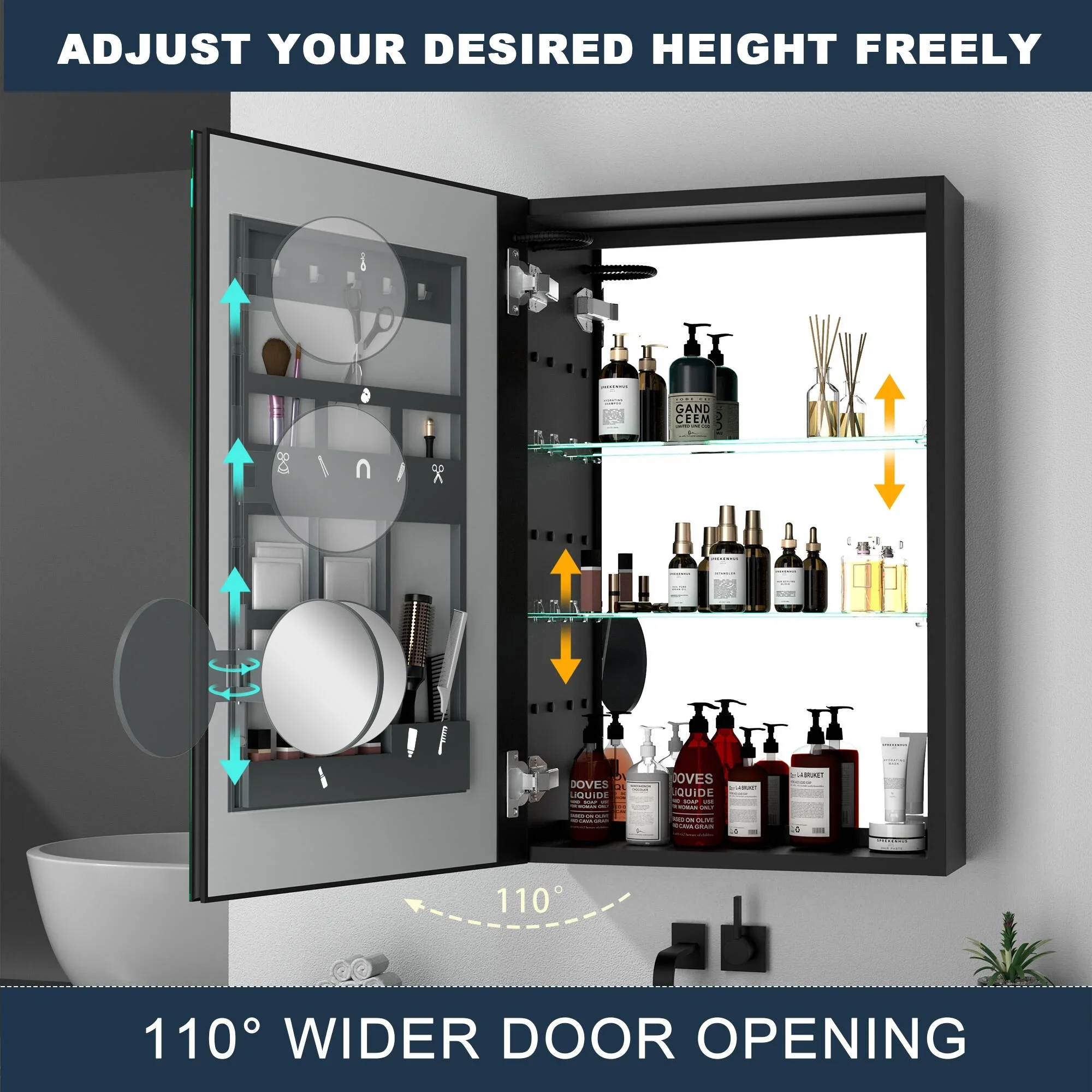 Touch Switch Led Light Defog Mirror Cabine Bathroom Mirror Medicine Cabinet Mirror Cabinet For Hair Salon