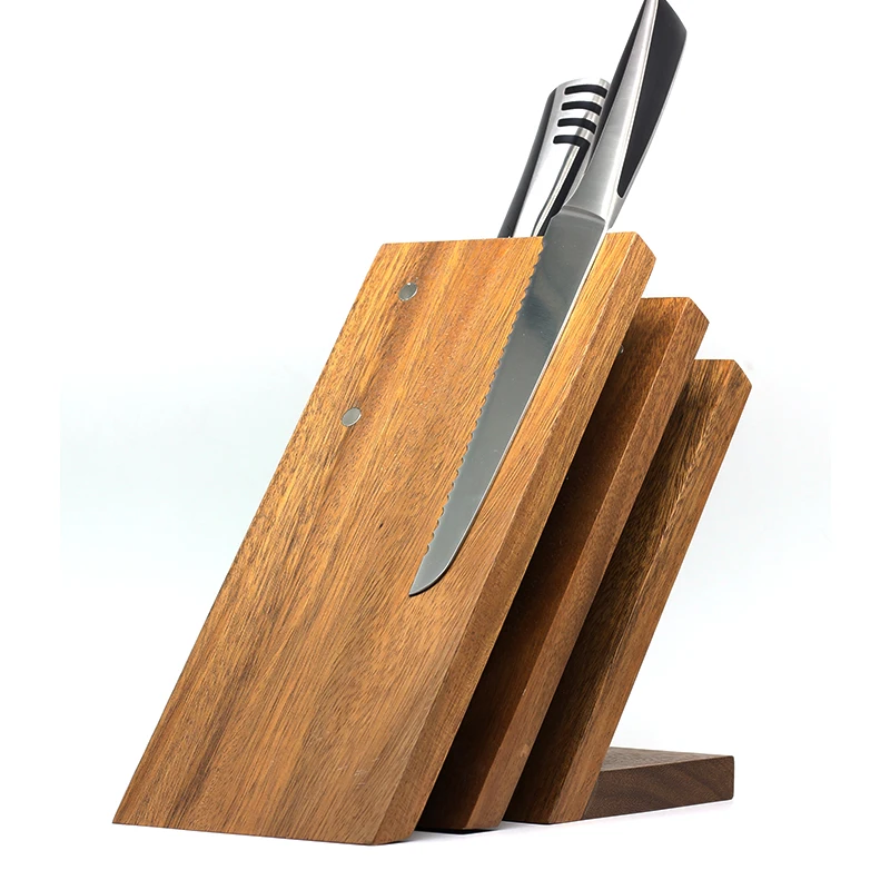 Customized Wood Kitchen Magnetic Enhanced  Knife Block Holder
