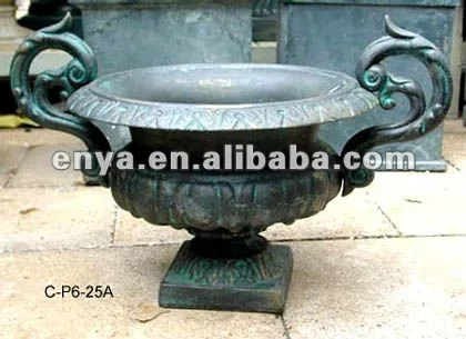 Rustic Cast Iron Urn with handles, French Empire Garden Flower Pots & Planters
