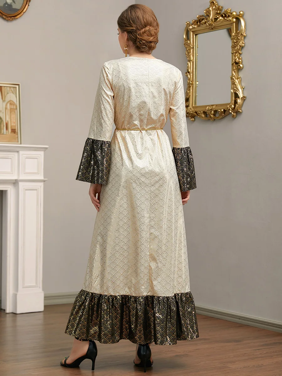 SIPO Women Traditional Muslim Women Abaya Dress Fower Blooming Long Sleeve Maxi Length Cardigan Robe with Sashes Saudi Arab Duba