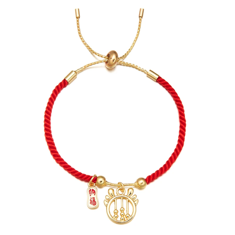 18k Gold Plated Chinese Zodiac Animal Bracelet Red Dragon Rope Braided for Wedding Christian Religious Symbol of Year Dragon