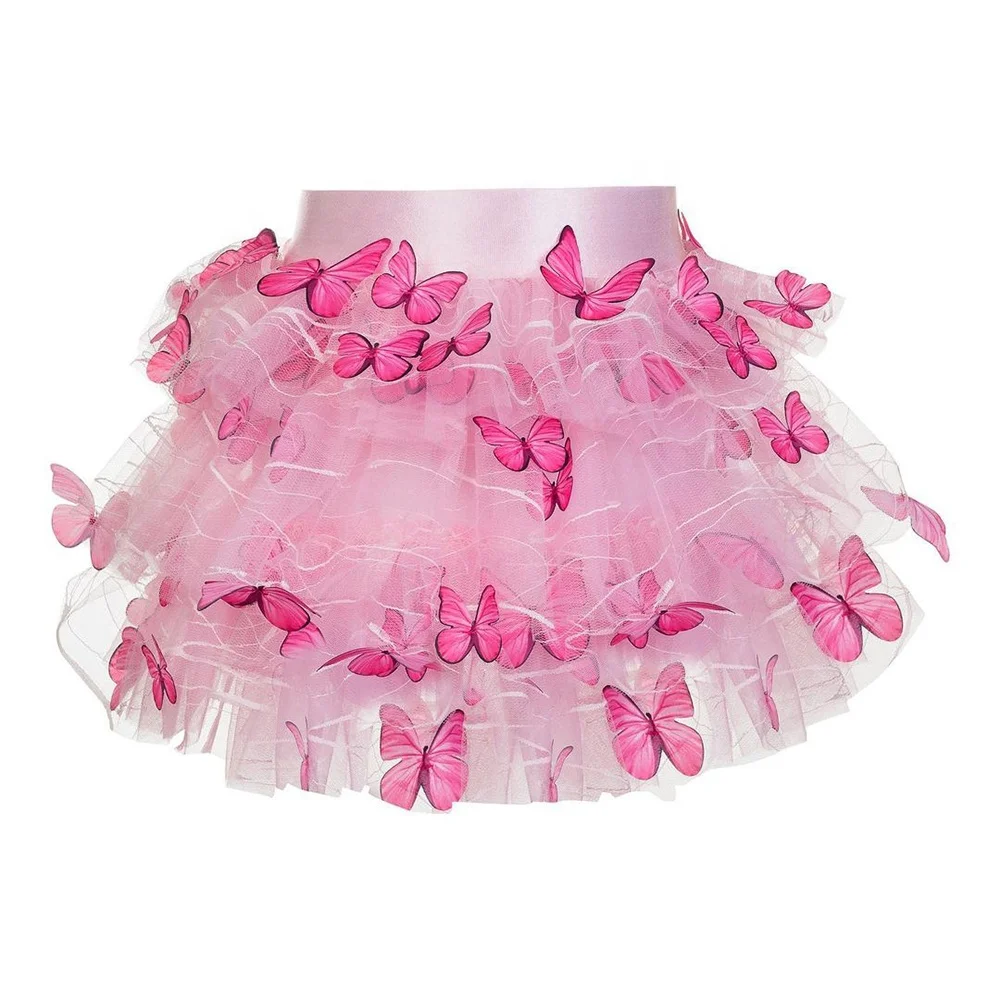 Stilnyashka 14113  Unique Design girls sexy mini skirt Summer Pink kids clothing wholesale Butterfly Print Lace Baby Girl skirts