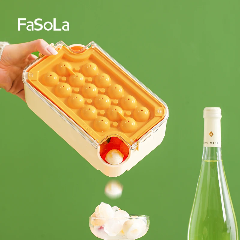 FaSoLa Round Ice Cube Tray Easy-Release Ice Ball Maker Mold with Lid for Freezer Circle Ice Mold Drinks Coffee and Cocktails