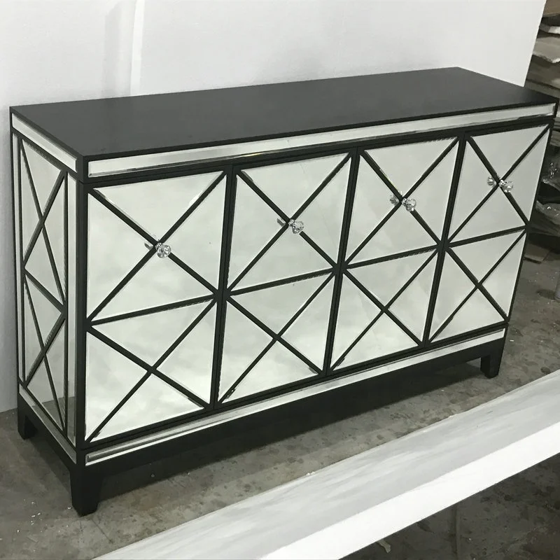 Профессиональный зеркальный шкаф для хранения из черного дерева и серебристого стекла для гостиной, входное зеркало для прихожей, шкаф с 4 дверцами