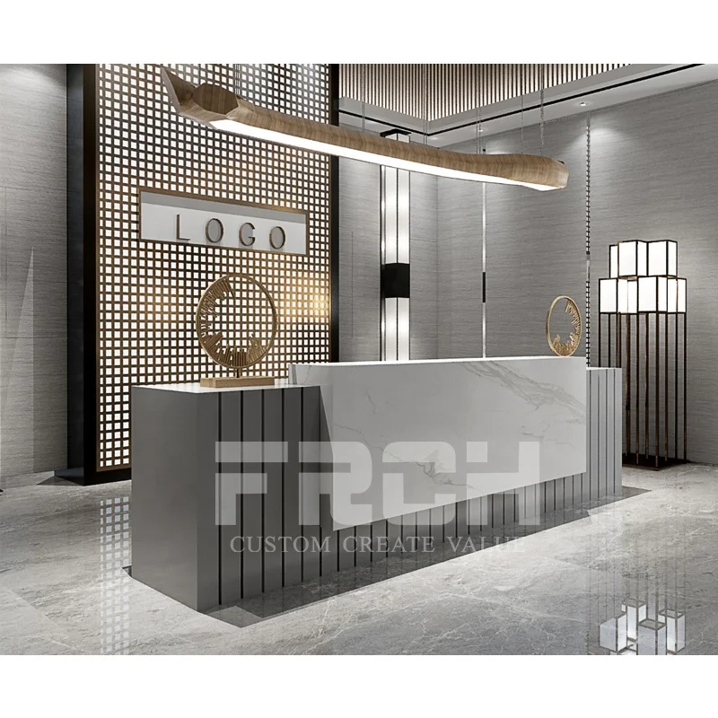 Factory Direct Sale Modern Reception Table Black Marble Look Counter Salon Front Desk Reception