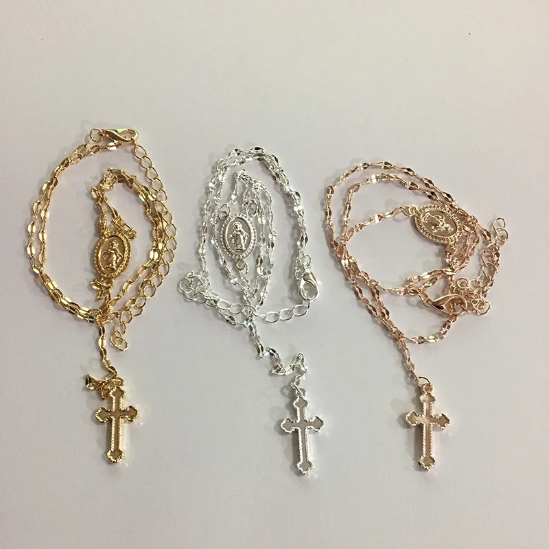 16 inches + 4 inches length rose gold/silver sacred religious christian jesus cross pendant necklace for women bible verse