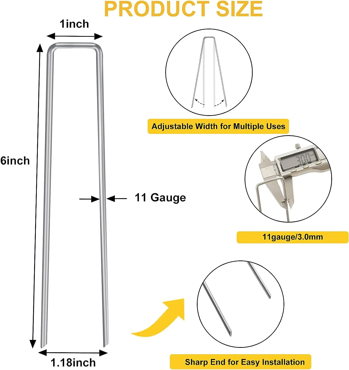 6 Inch 11 Gauge Galvanized Garden Stakes U-Shaped Turf Nails Artificial Grass Landscape Garden Staples