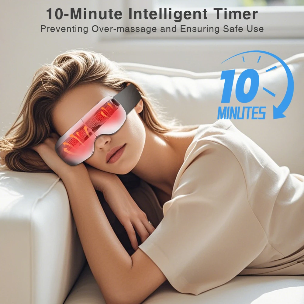 Wireless Bluetooth Music Eye Massager Foldable Design with USB Charging Hot Cold Therapy Airbag Kneading & Compress Features