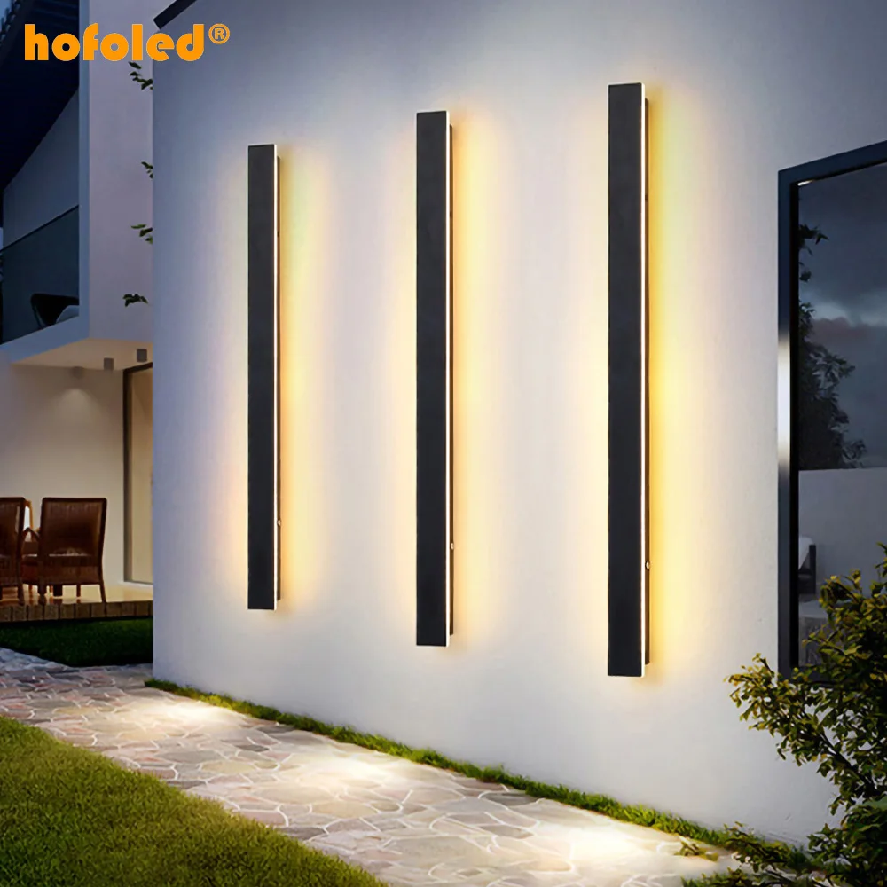 Black Modern  Surface Mounted Wall Lamps 110V 220V Outdoor LED Linear Wall Light for Home Villa Wall  Decorations